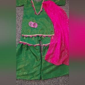 Pink and Green Traditional Outfit with Bangles